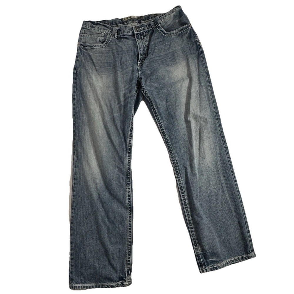 BKE Jeans Men's 36 R Tyler Straight Blue 36x32 Thick Stitch Flap Pockets